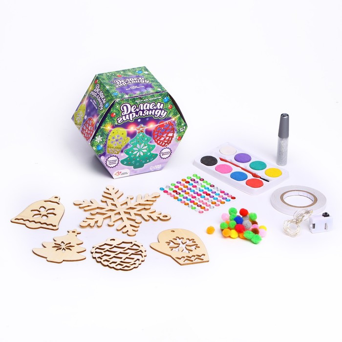 Набор для творчества «Новогодняя гирлянда, деревянные игрушки» - фото 2 - id-p226498482