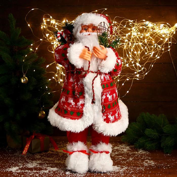 Дед Мороз "В красной шубке с оленями, с веточками" 60 см - фото 1 - id-p226498707