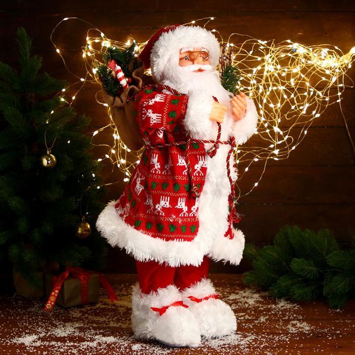 Дед Мороз "В красной шубке с оленями, с веточками" 60 см - фото 2 - id-p226498707