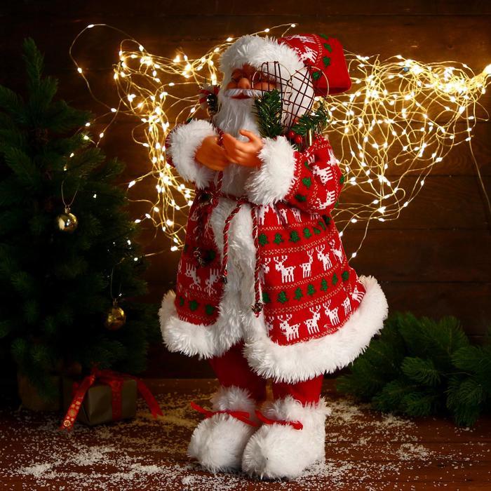 Дед Мороз "В красной шубке с оленями, с веточками" 60 см - фото 3 - id-p226498707