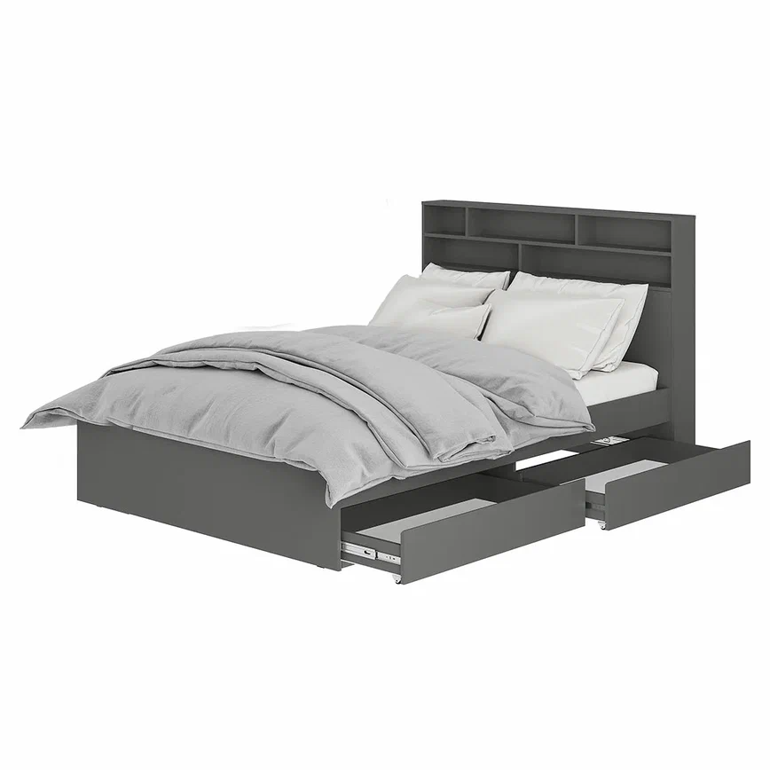 Кровать 1,2 м Симпл КР-07 с надстройкой - Графит (BTS) - фото 2 - id-p226499168