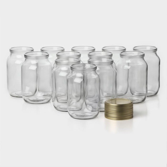 Набор стеклянных банок с крышкой Доляна, СКО-82 мм, 1 л, 12 штук - фото 1 - id-p226499261