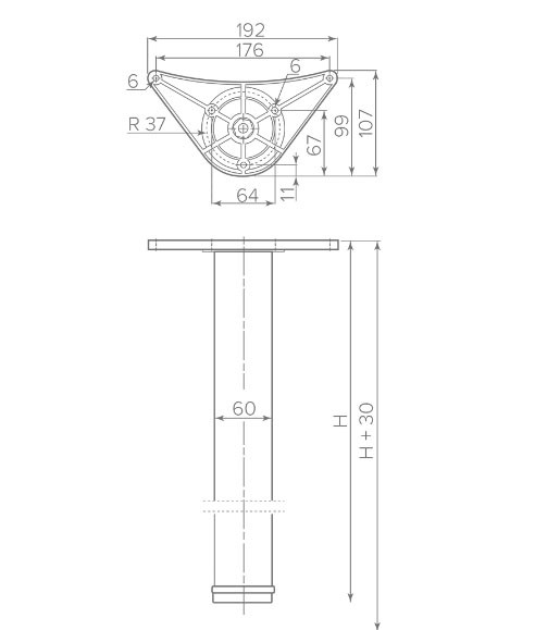 Опора алюминий 60*710 (крепление усы) INNOVO GTV - фото 2 - id-p226499937