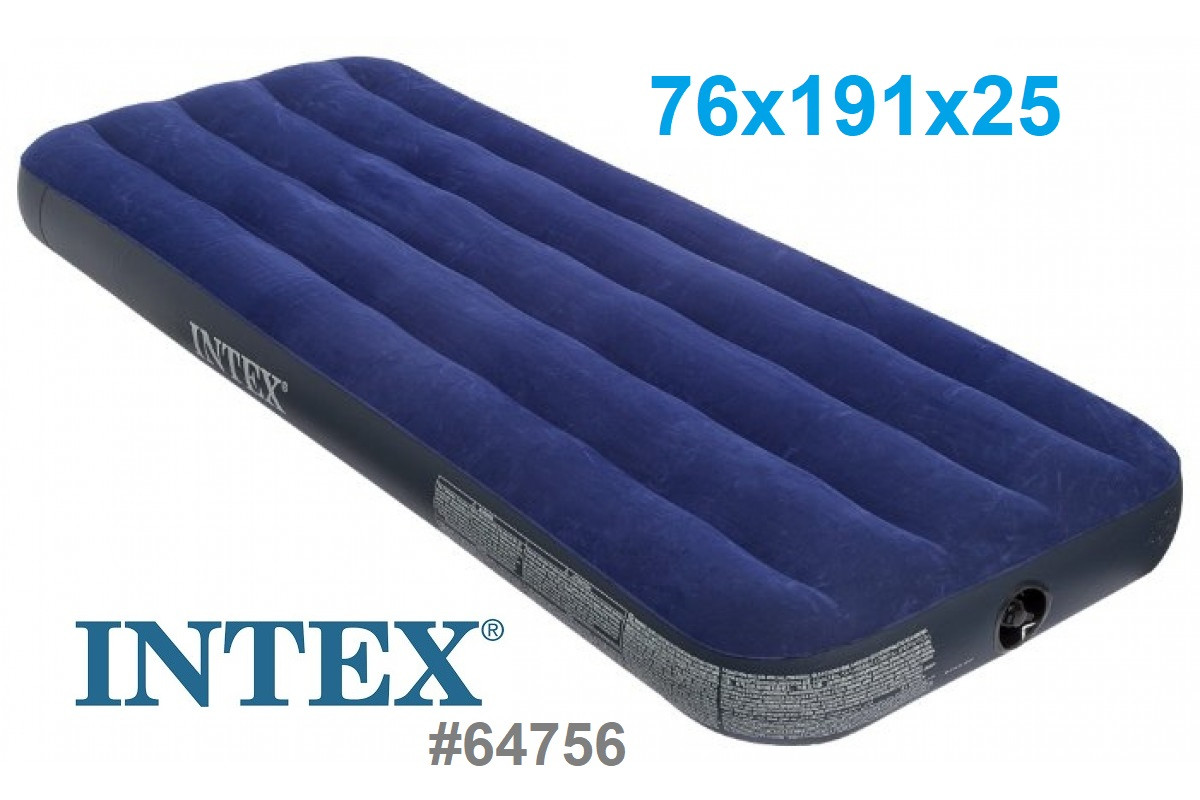 Надувной матрас кровать Intex 64756 (усиленный), 76х191х25 + ручной насос - фото 2 - id-p226514574