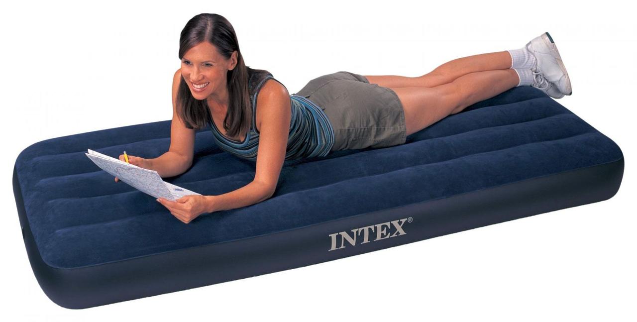 Надувной матрас кровать Intex 64756 (усиленный), 76х191х25 + ручной насос - фото 3 - id-p226514574