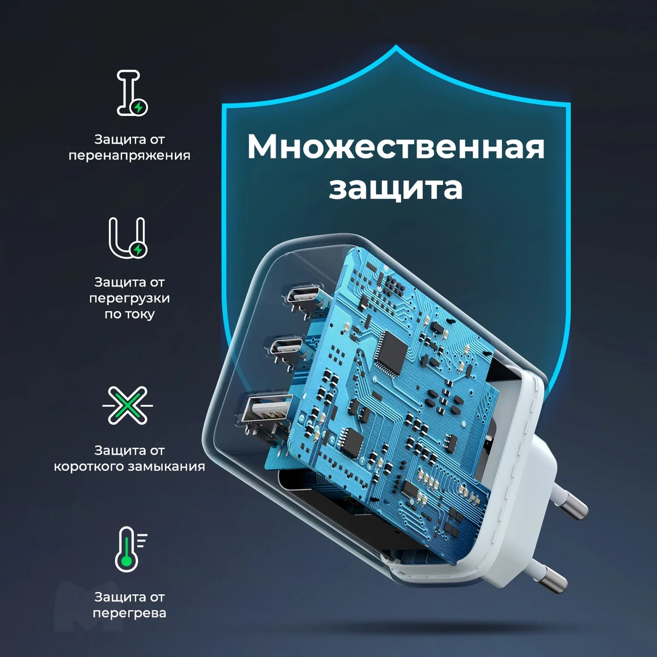 Сетевое зарядное устройство UGREEN CD275-90496, USB + 2 USB-C, QC3.0/4.0, PD 65W Быстрая зарядка, бе - фото 4 - id-p226407202