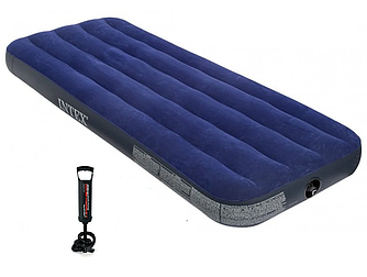 Надувной матрас кровать Intex 64756 (усиленный), 76х191х25 + ручной насос