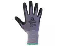 Перчатки с защитой от порезов, р-р 9/L (полиэфир, микронитрил. покр.), серый/черный (перчатки стекольщика,