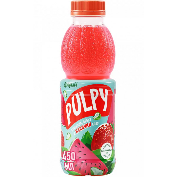 Напиток Pulpy клубника, арбуз, кусочки алоэ с мякотью 0,45л - фото 1 - id-p220799174