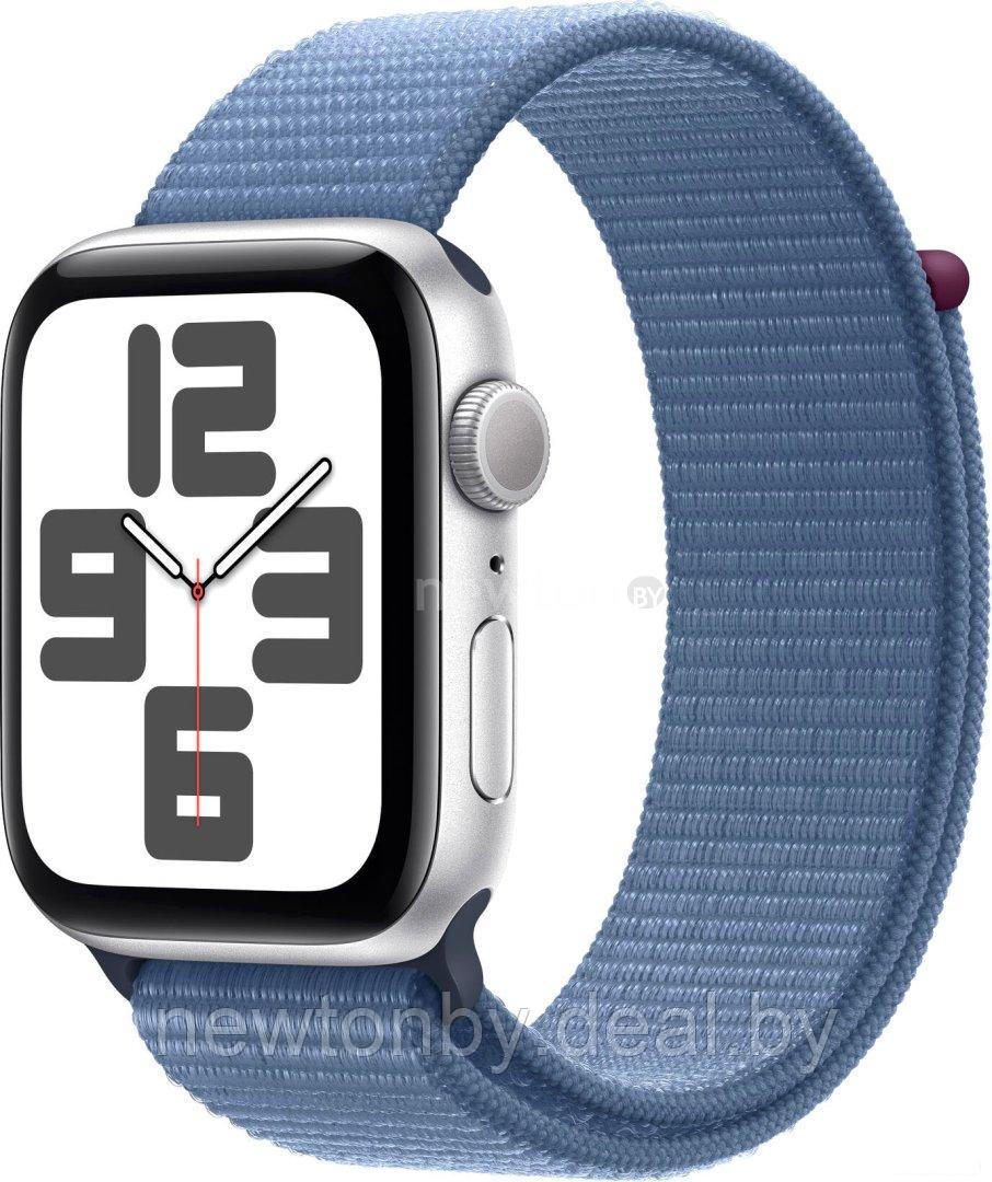 Умные часы Apple Watch SE 2 44 мм (алюминиевый корпус, серебристый/зимний синий, нейлоновый ремешок) - фото 1 - id-p226546625