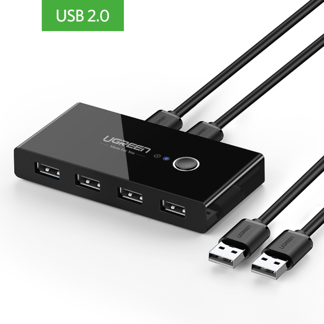 USB - Xaб UGREEN US216-30767, вход 2 USB 2.0, выход 4 USB 2.0, Черный - фото 1 - id-p226406943