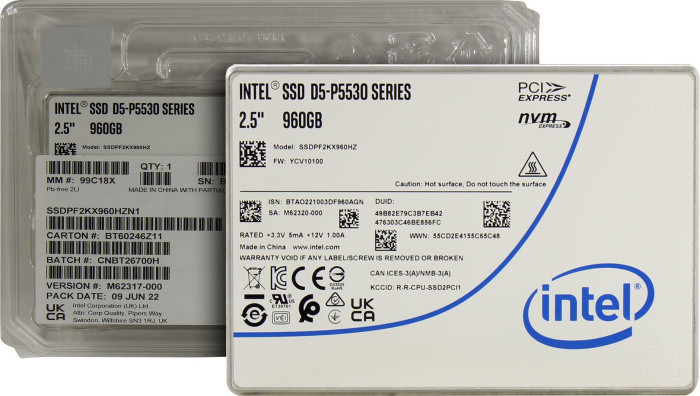 Накопитель SSD 960 Gb U.2 Intel D5-P5530 Series SSDPF2KX960HZN1 2.5" - фото 1 - id-p226518400