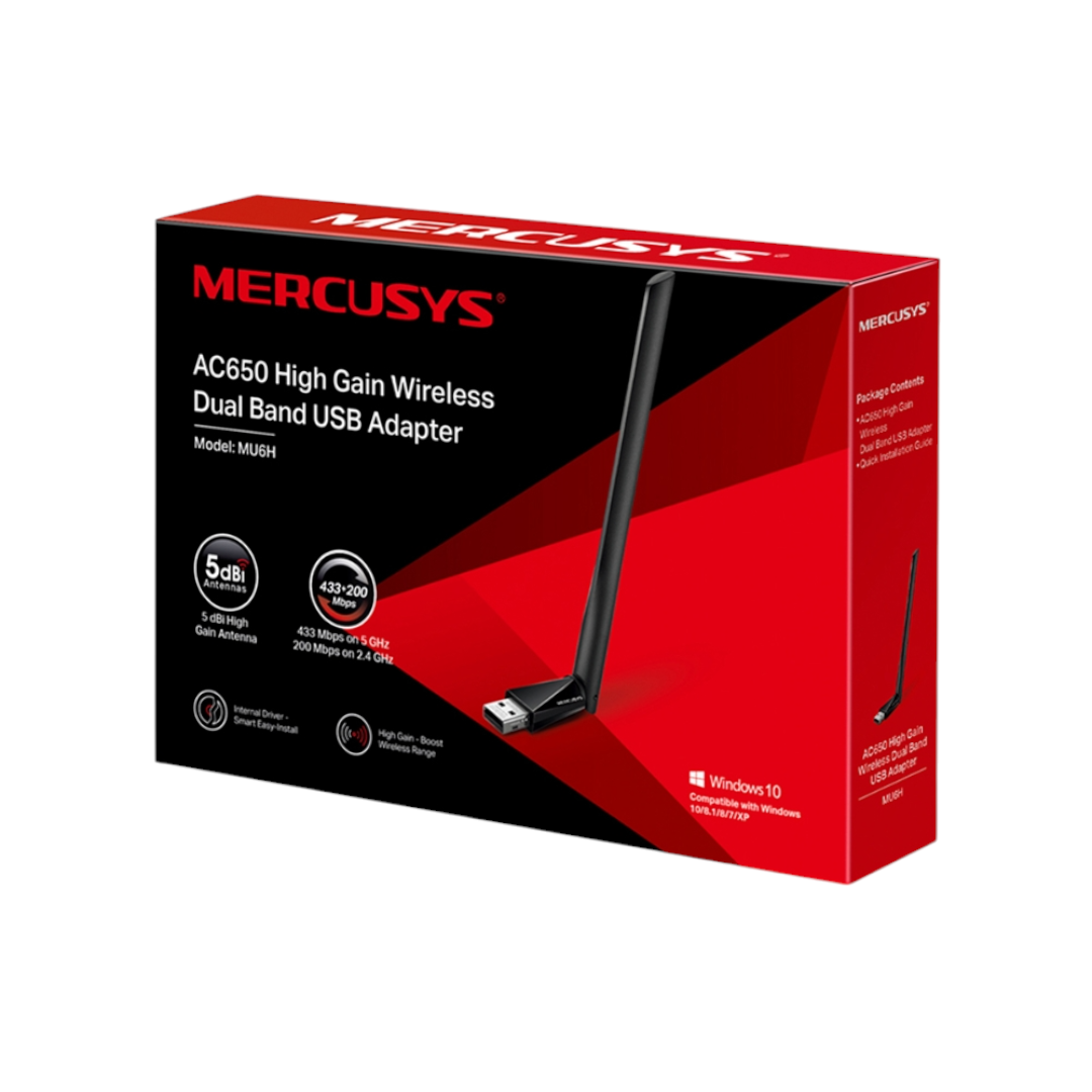 Wi-Fi адаптер USB Mercusys, беспроводной, MU6H с антеной 433 Мбит (2.4 и 5 Ghz) - фото 1 - id-p226254808