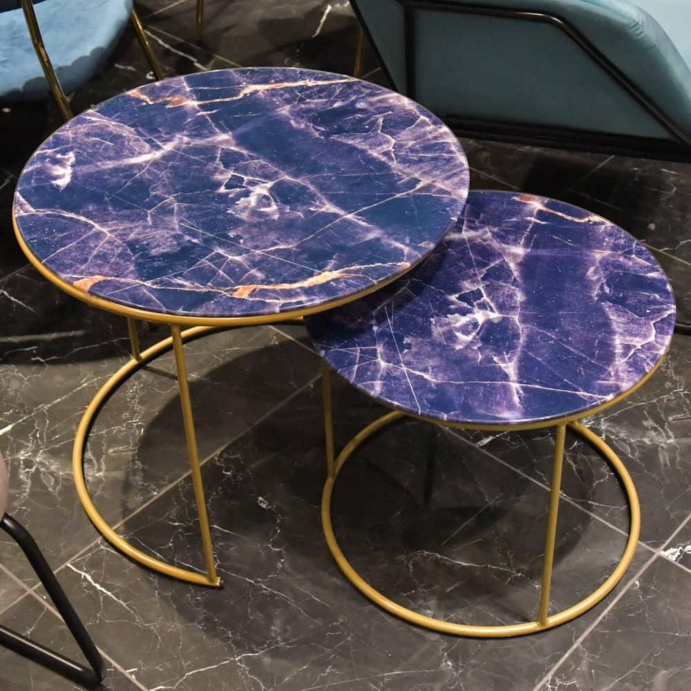 Набор кофейных столиков Tango темно-синий с ножками матовое золото, 2шт - фото 10 - id-p170522871