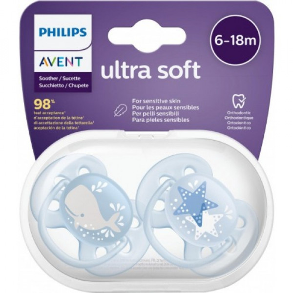 Пустышка Avent Ultra Soft силиконовая Кит/Звезды 6-18мес (цена за 1шт) - фото 2 - id-p162448047