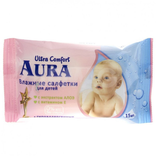 Салфетки влажные Aura Ultra Comfort алоэ и витамин Е 15шт - фото 3 - id-p190522391