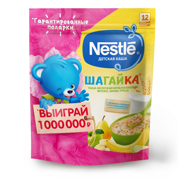 Каша Nestle шагайка 5 злаков яблоко банан груша молочная дой-пак 190г - фото 2 - id-p190225517