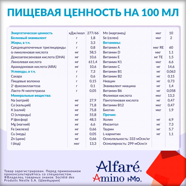 Смесь Nestle Alfare Amino на основе аминокислот 400г - фото 4 - id-p177908161