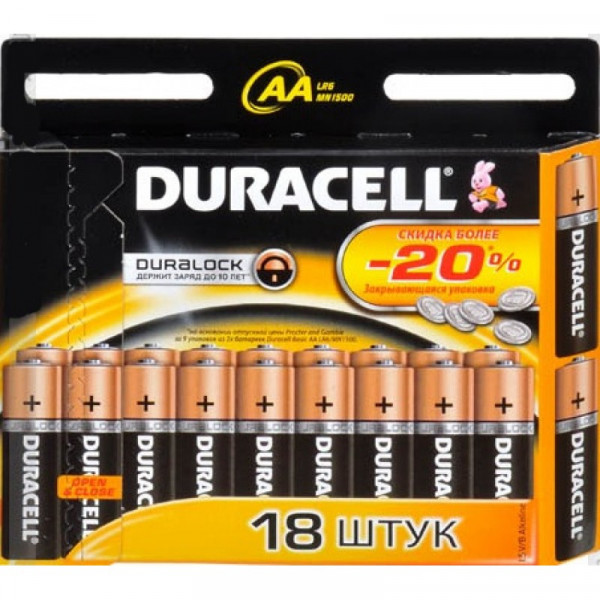 Батарейки Duracell АА-1.5V LR6 (18шт) цена за штуку - фото 2 - id-p201900420