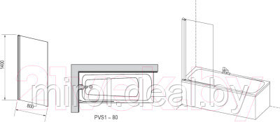 Стеклянная шторка для ванны Ravak PVS1 80 Pivot - фото 2 - id-p226565741
