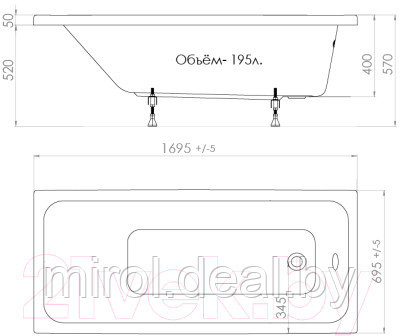 Ванна акриловая Triton Ультра 170x70 - фото 7 - id-p226570192