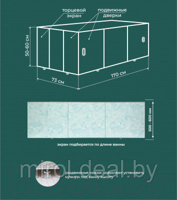 Экран для ванны Comfort Alumin Group Мрамор голубой 170 - фото 10 - id-p226572827