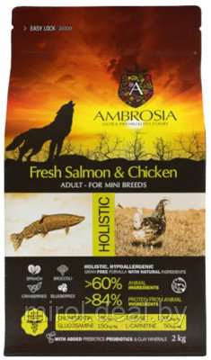 Сухой корм для собак Ambrosia Grain Free для мелких пород с лососем и курицей / U/ASC2 - фото 1 - id-p226572239