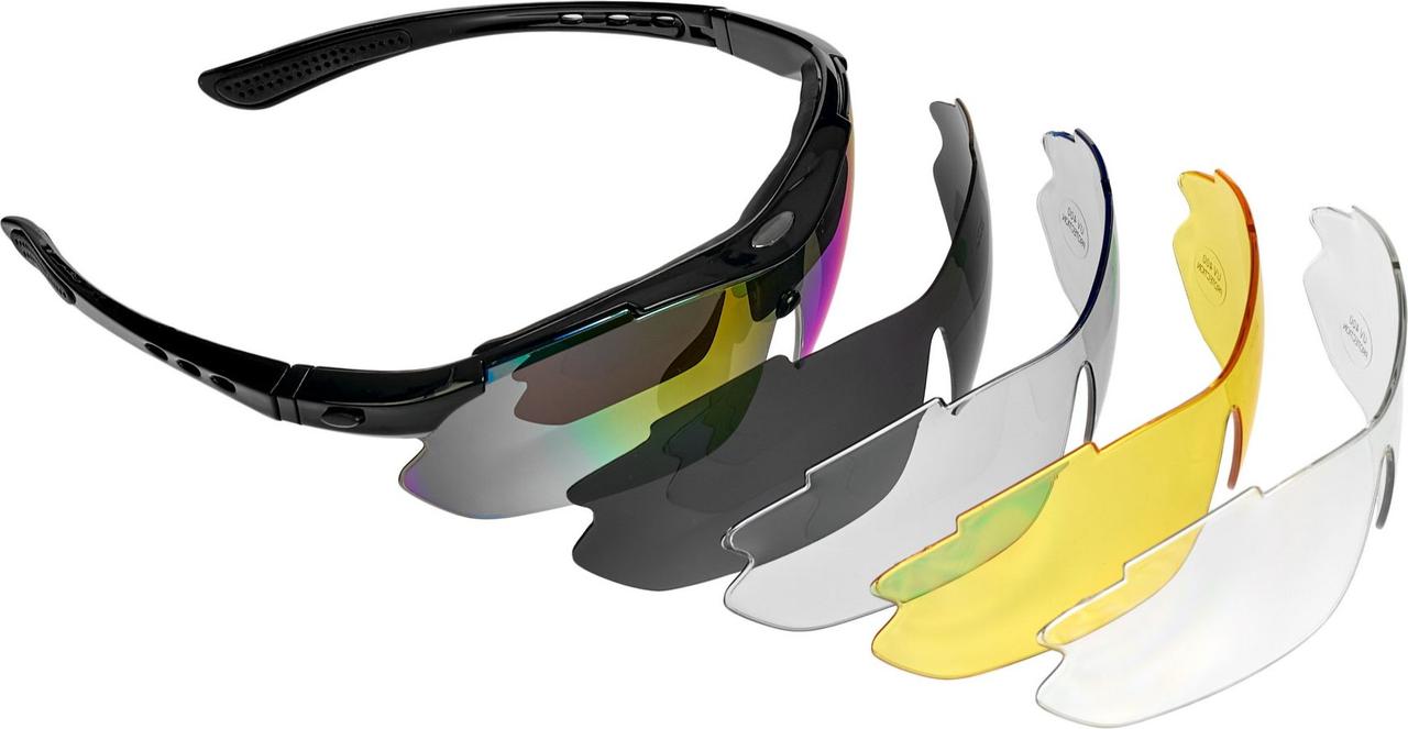 Очки спортивные солнцезащитные с 5 сменными линзами в чехле, черные - фото 6 - id-p211798439