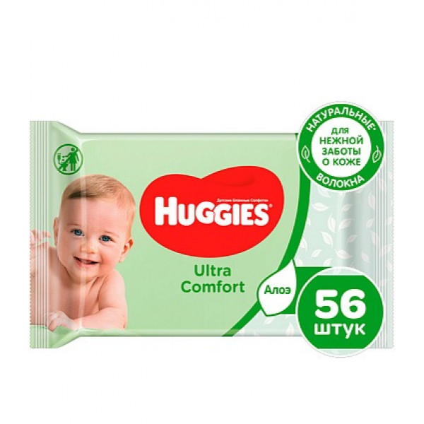 Салфетки влажные Huggies Ultra Comfort с Алоэ Вера и витамином Е 56шт - фото 6 - id-p208310206