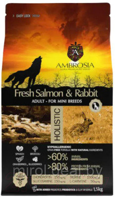 Сухой корм для собак Ambrosia Grain Free для мелких пород с лососем и кроликом / U/ASRM1.5 - фото 1 - id-p226585878