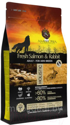 Сухой корм для собак Ambrosia Grain Free для мелких пород с лососем и кроликом / U/ASRM1.5 - фото 2 - id-p226585878