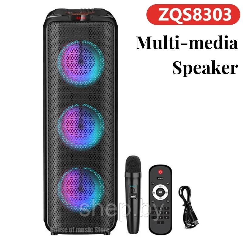 Беспроводная музыкальная колонка с беспроводным микрофоном ВТ Speaker ZQS 8303, 60W большая переносная блютуз - фото 1 - id-p226591574