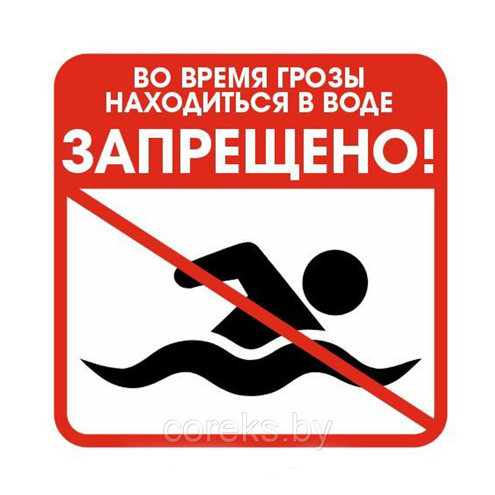 Запрещающая табличка "Во время грозы находиться в воде запрещено!" (размер 30*30 см)