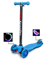 Самокат трехколесный 21 st scooter Maxi светящиеся колеса, регулируемая ручка голубой
