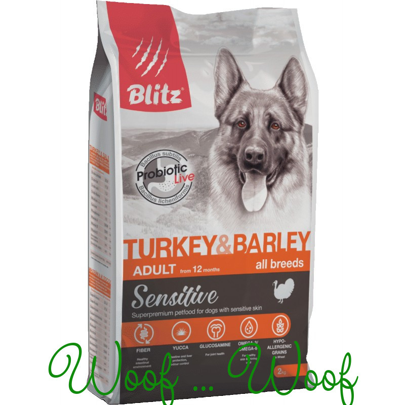 Сухой корм для собак Blitz Sensitive Adult All Breeds Turkey & Barley(индейка и ячмень) - фото 1 - id-p226606266