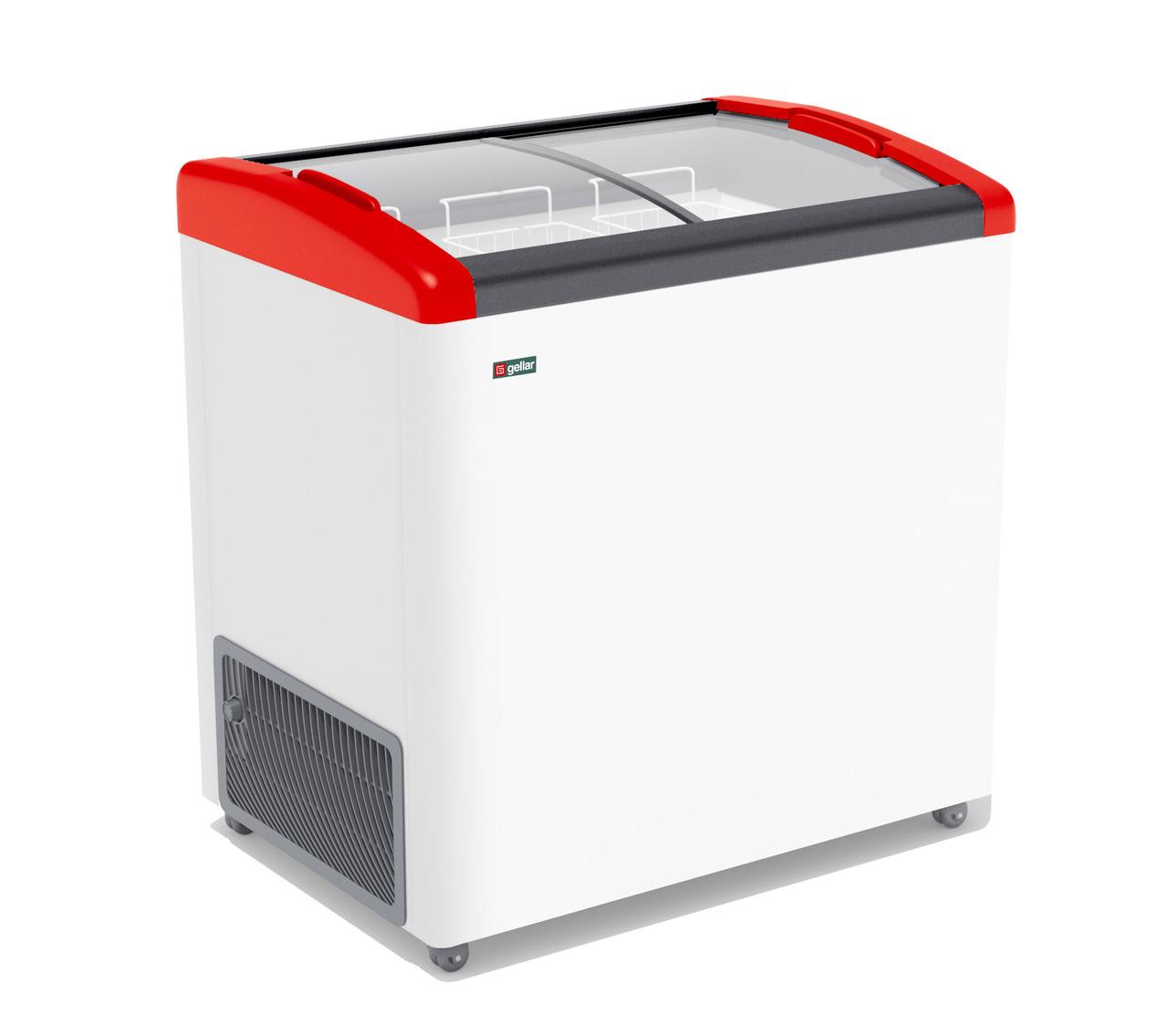 Морозильный ларь Frostor (Фростор) GELLAR FG 250 E с наклонным гнутым стеклом красный (-18…-22C, 240 л)