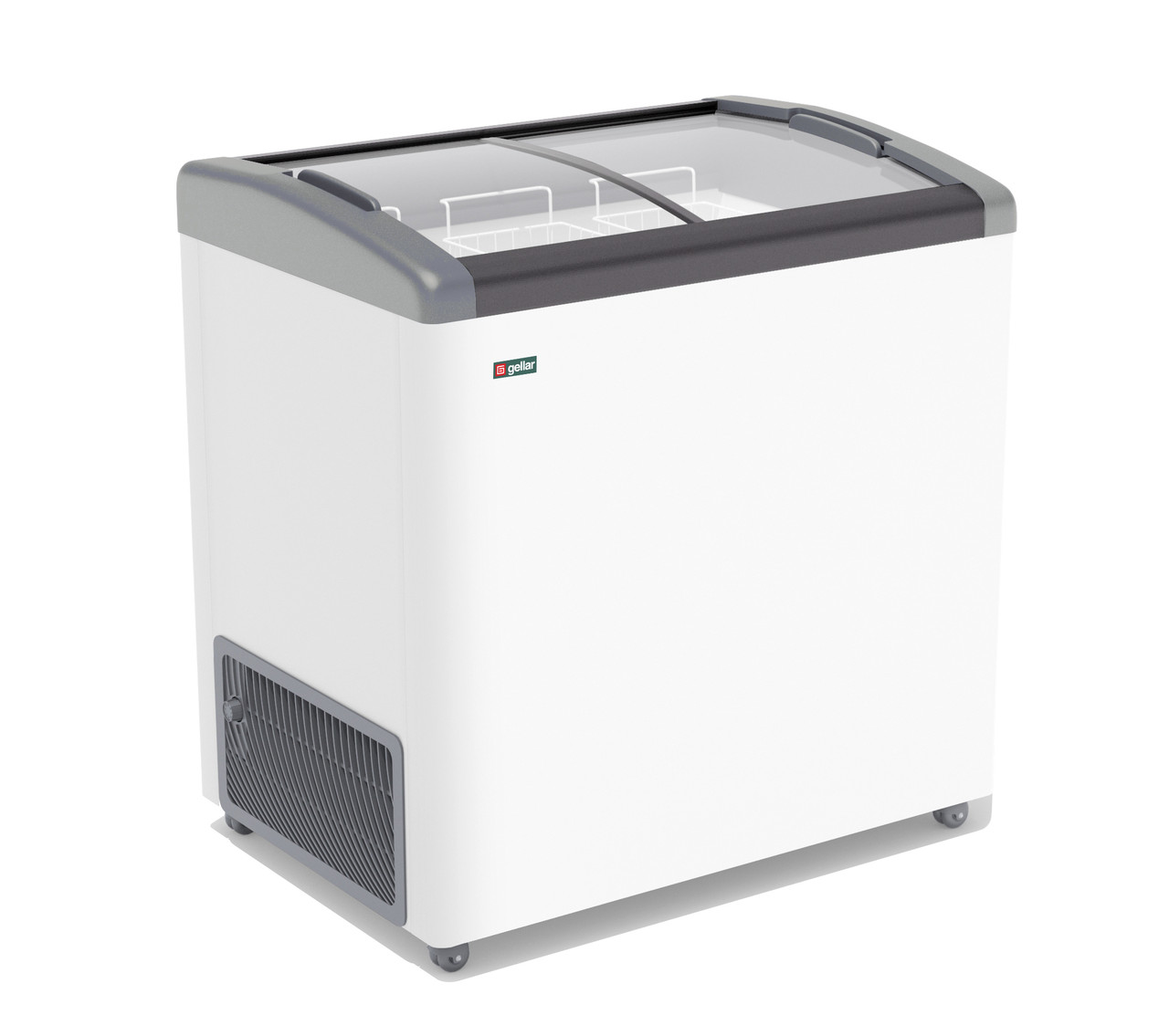 Морозильный ларь Frostor (Фростор) GELLAR FG 250 E с наклонным гнутым стеклом серый (-18…-22C, 240 л)