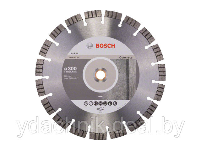 Алмазный круг 300х20 мм по бетону сегмент. BEST FOR CONCRETE BOSCH (сухая/мокрая резка) - фото 1 - id-p226609212