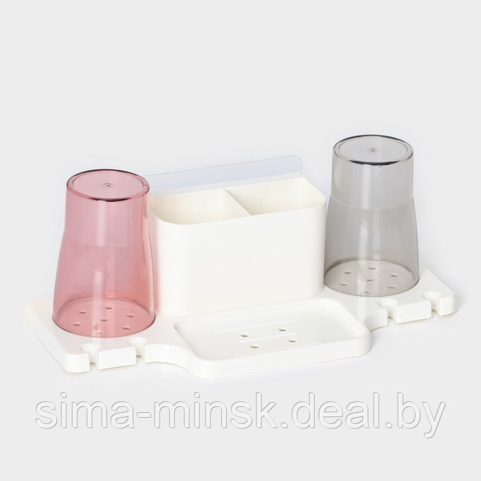 Держатель для зубных щеток настенный, с 2 стаканами на липучках, 31×9×14 см, цвет белый - фото 2 - id-p226611591