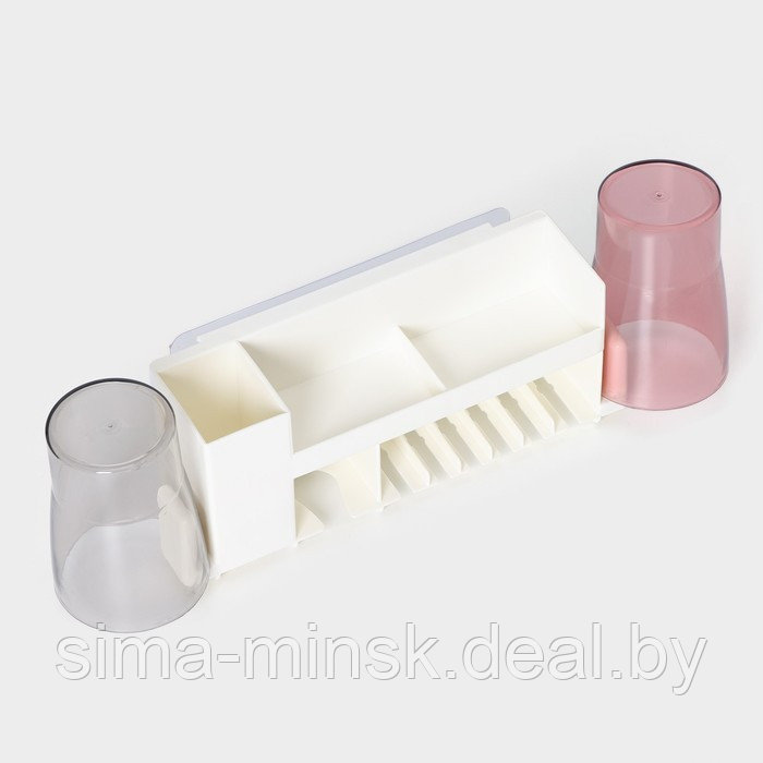 Держатель для зубных щёток с 2 стаканами, на липучках, цвет белый - фото 3 - id-p226611592