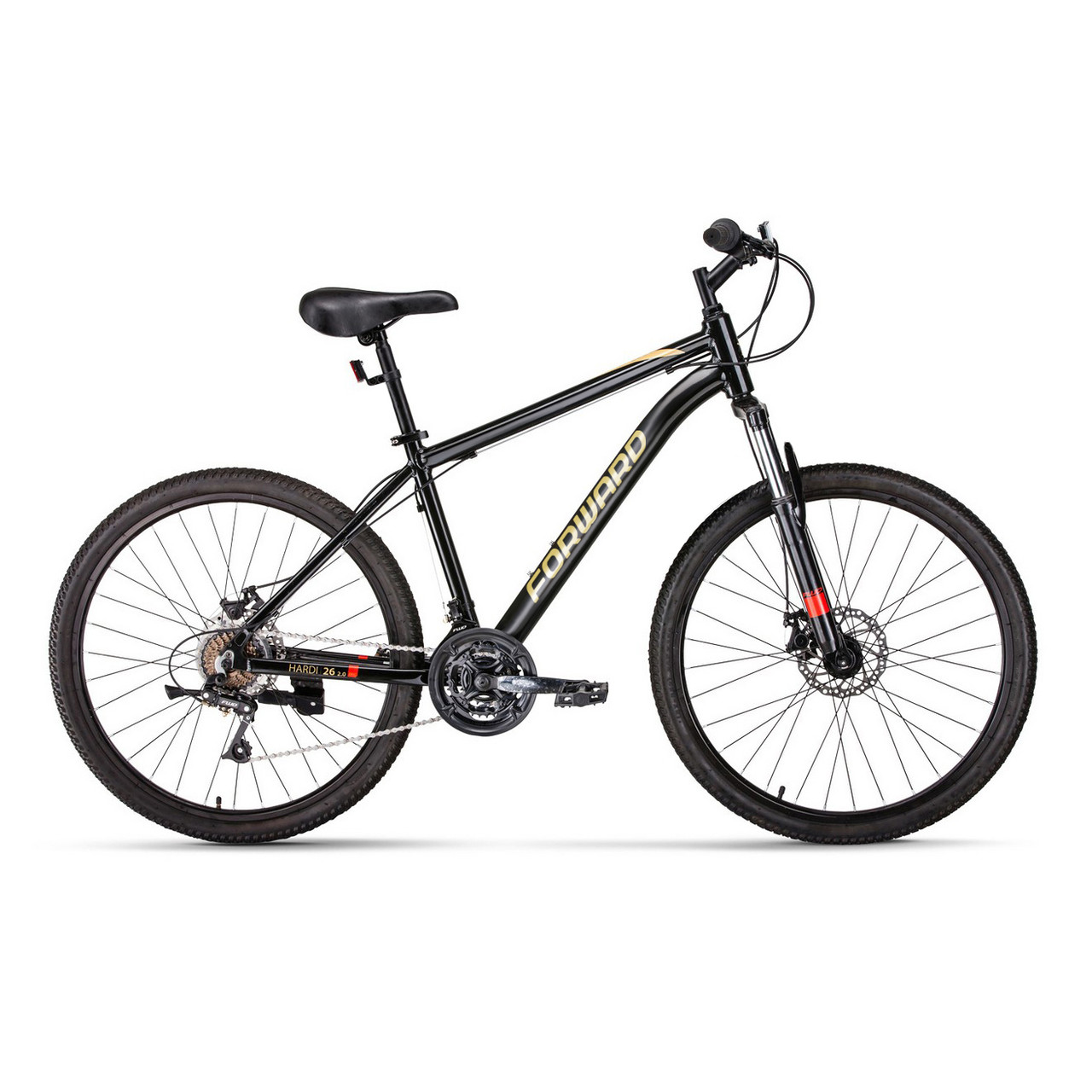 Велосипед Forward Hardi 26 2.0 disc (2021) черный/желтый - фото 1 - id-p226614792