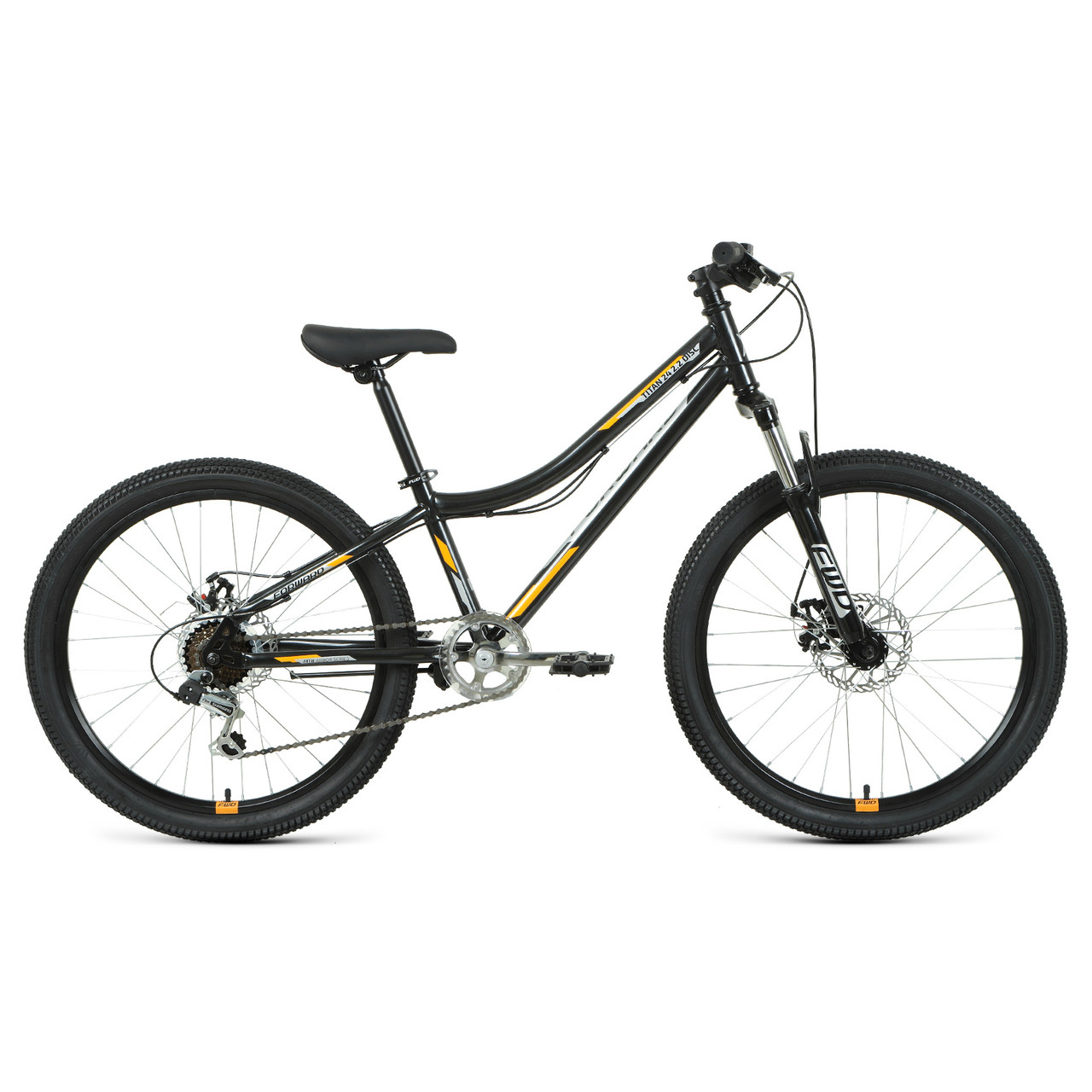 Велосипед Forward Titan 24 2.0 D (2022) черный/оранжевый - фото 1 - id-p226614809