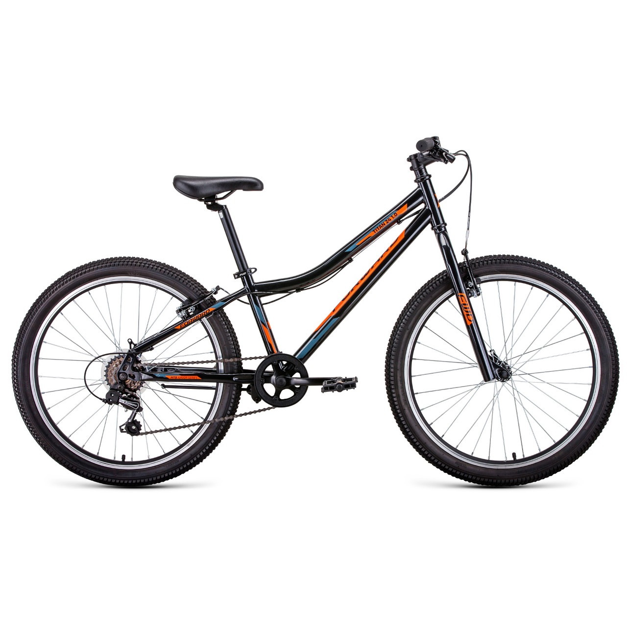 Велосипед Forward Titan 24 1.0 (2022) черный/ярко-оранжевый - фото 1 - id-p226614812
