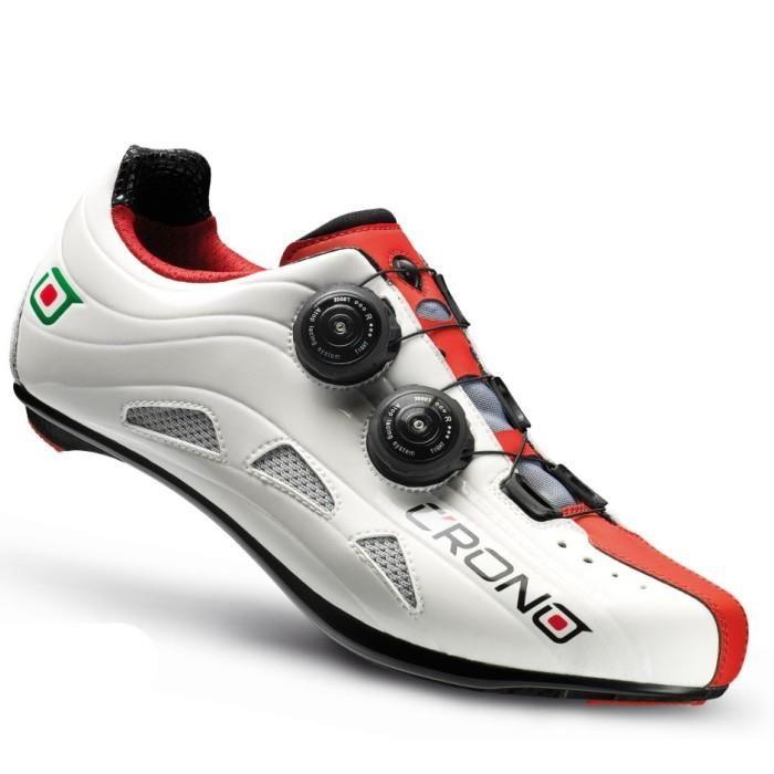Ботинки велосипедные шоссейные CRONO Futura 2 carbon composit, белый/красный, размер 44 - фото 1 - id-p226612431