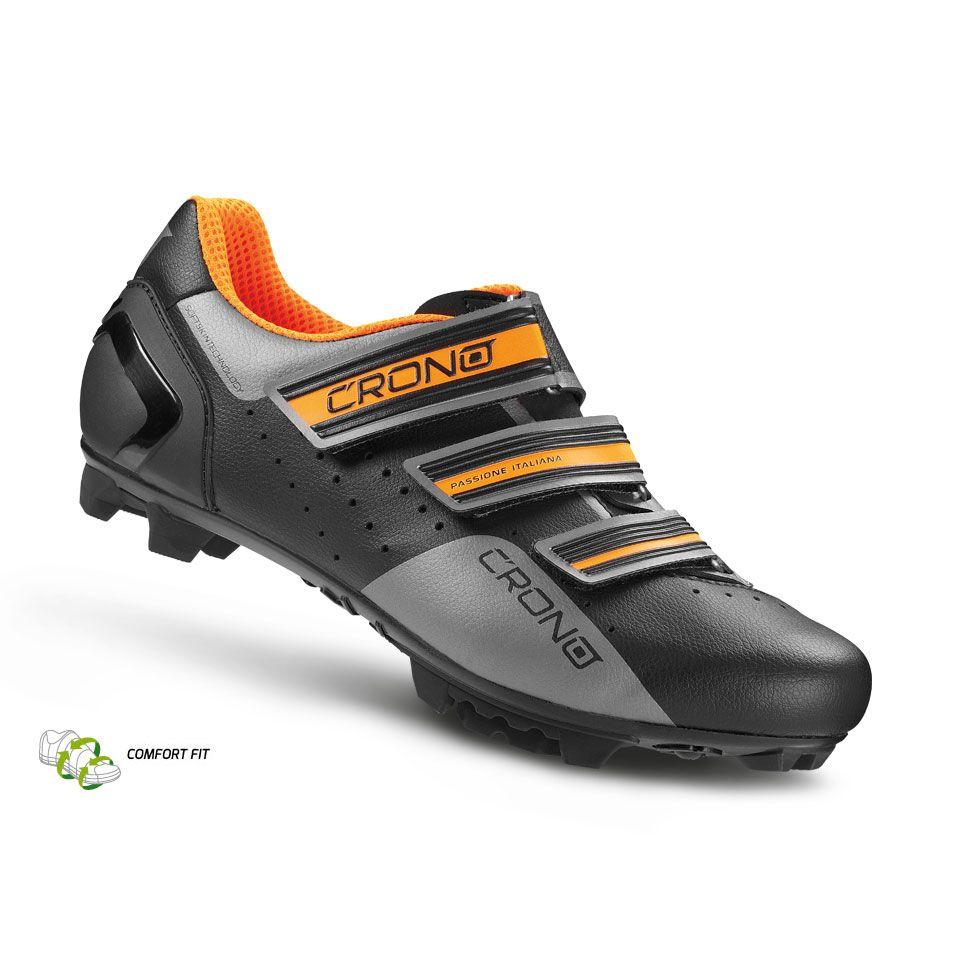 Ботинки велосипедные МТБ Crono CX-4 carbon composit, черный/серый/оранжевый - фото 1 - id-p226612587