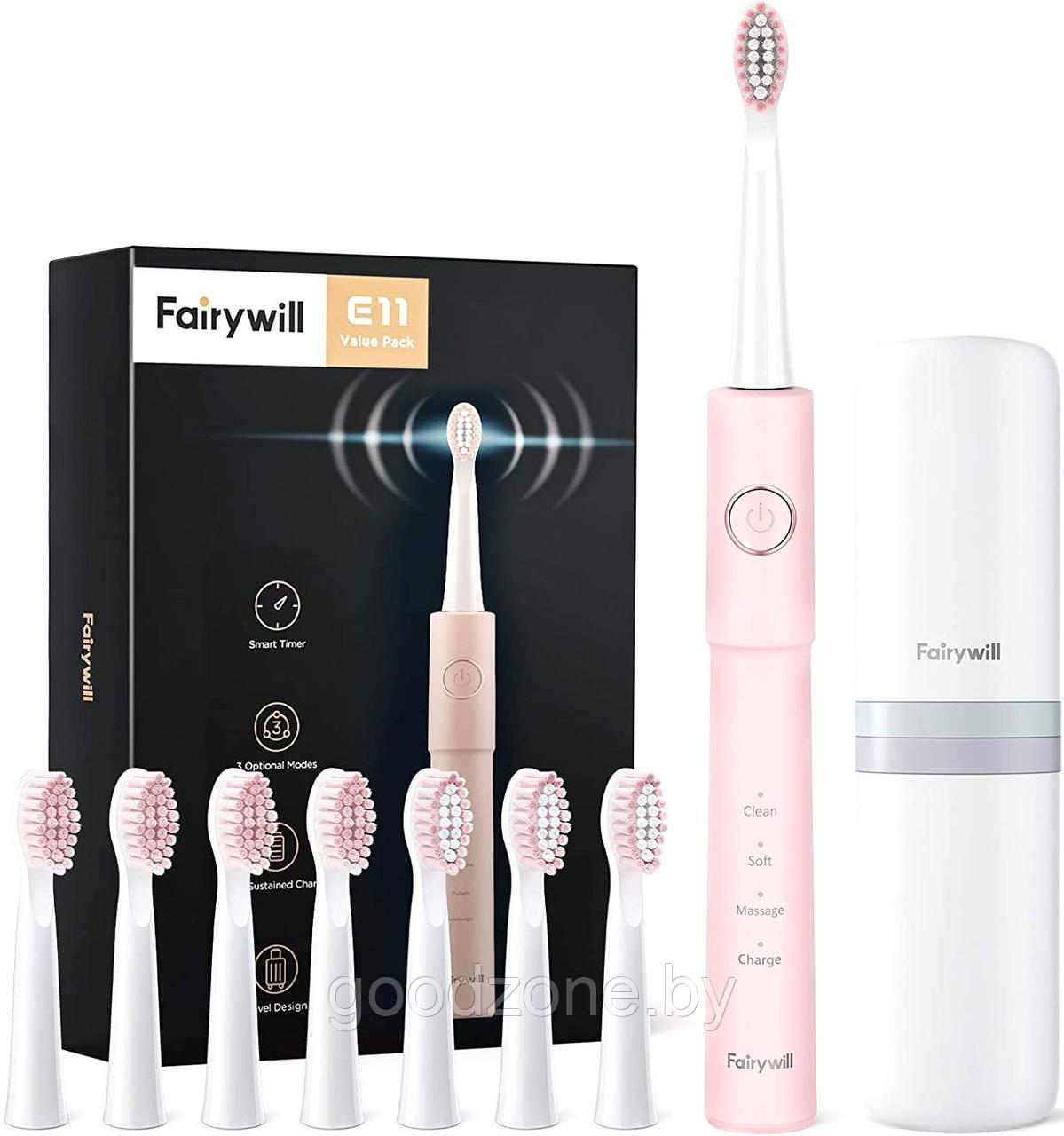 Электрическая зубная щетка Fairywill E11 (розовый, 8 насадок) - фото 1 - id-p226616240