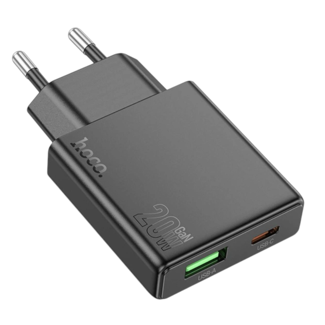 Сетевое зарядное устройство HOCO N38 USB + Type-C QC3.0 + PD20W (Быстрая зарядка) черное - фото 3 - id-p225767966