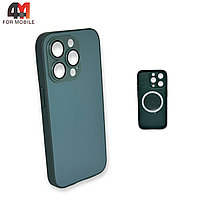 Чехол Iphone 13 Pro пластиковый, Glass Case + MagSafe, темно-зеленого цвета