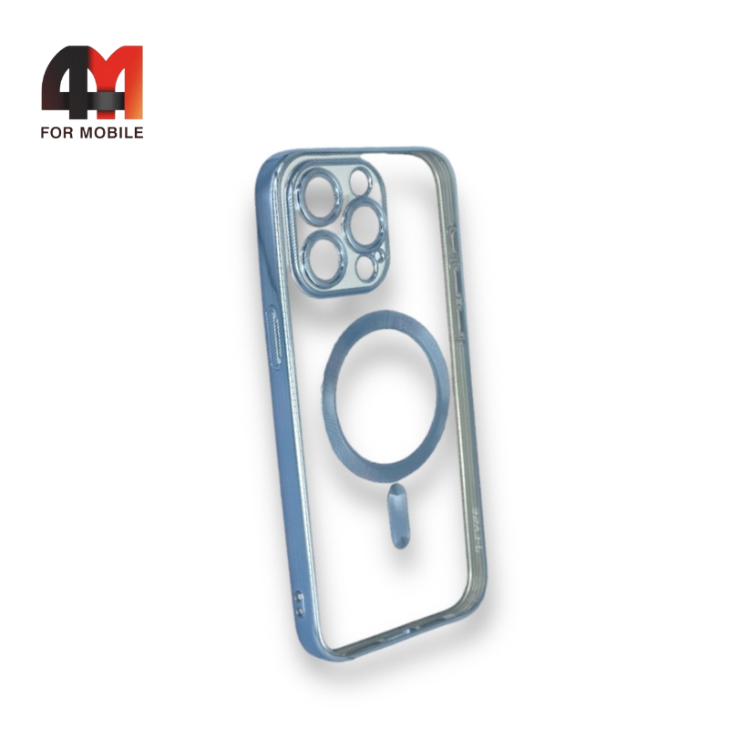 Чехол Iphone 13 Pro силиконовый, плотный + MagSafe, голубого цвета, J-Case - фото 1 - id-p226617210