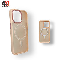 Чехол Iphone 13 Pro пластиковый c усиленной рамкой + MagSafe, пудрового цвета, Protective Case